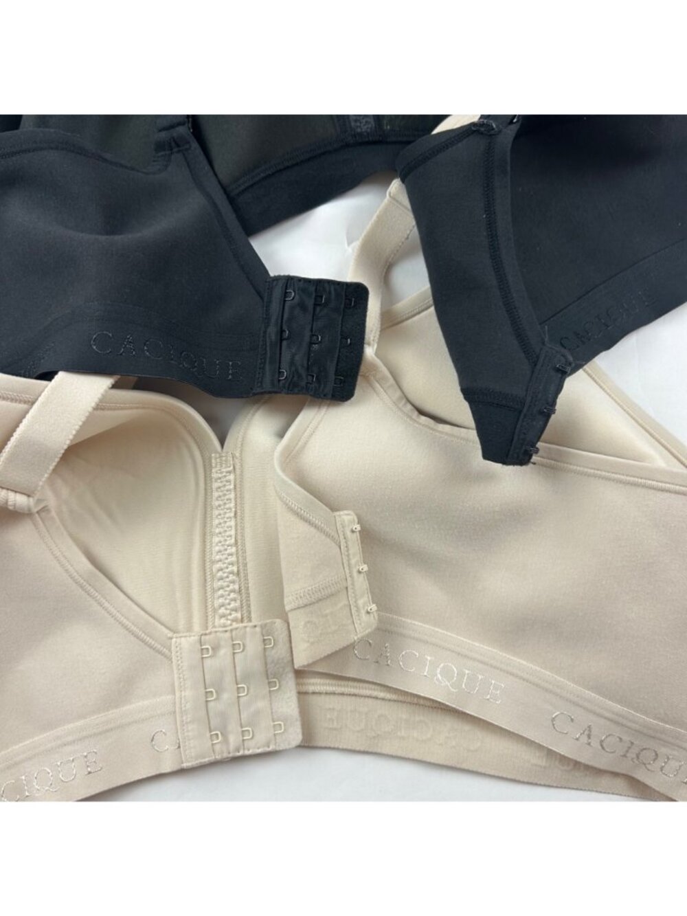 2ct Cacique Cotton Jersey Knit Soft Cup No Wire Bras Black Beige 48C - Picture 4 of 6